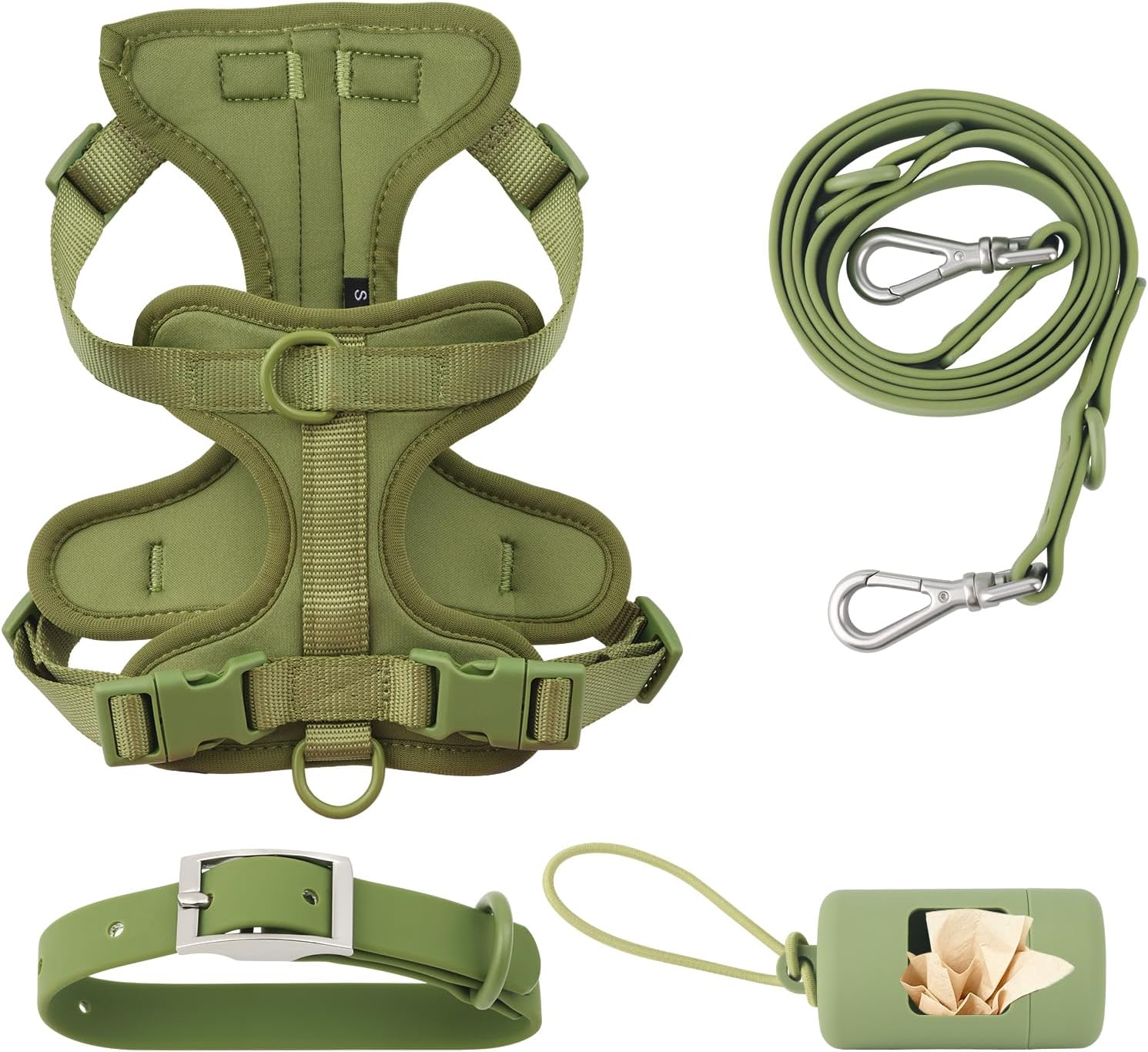 PawHaven dog harness set lifestyle photo showing complete walking kit with leash and collar