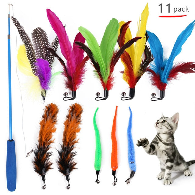 Retractable Cat Feather Toy all attachments